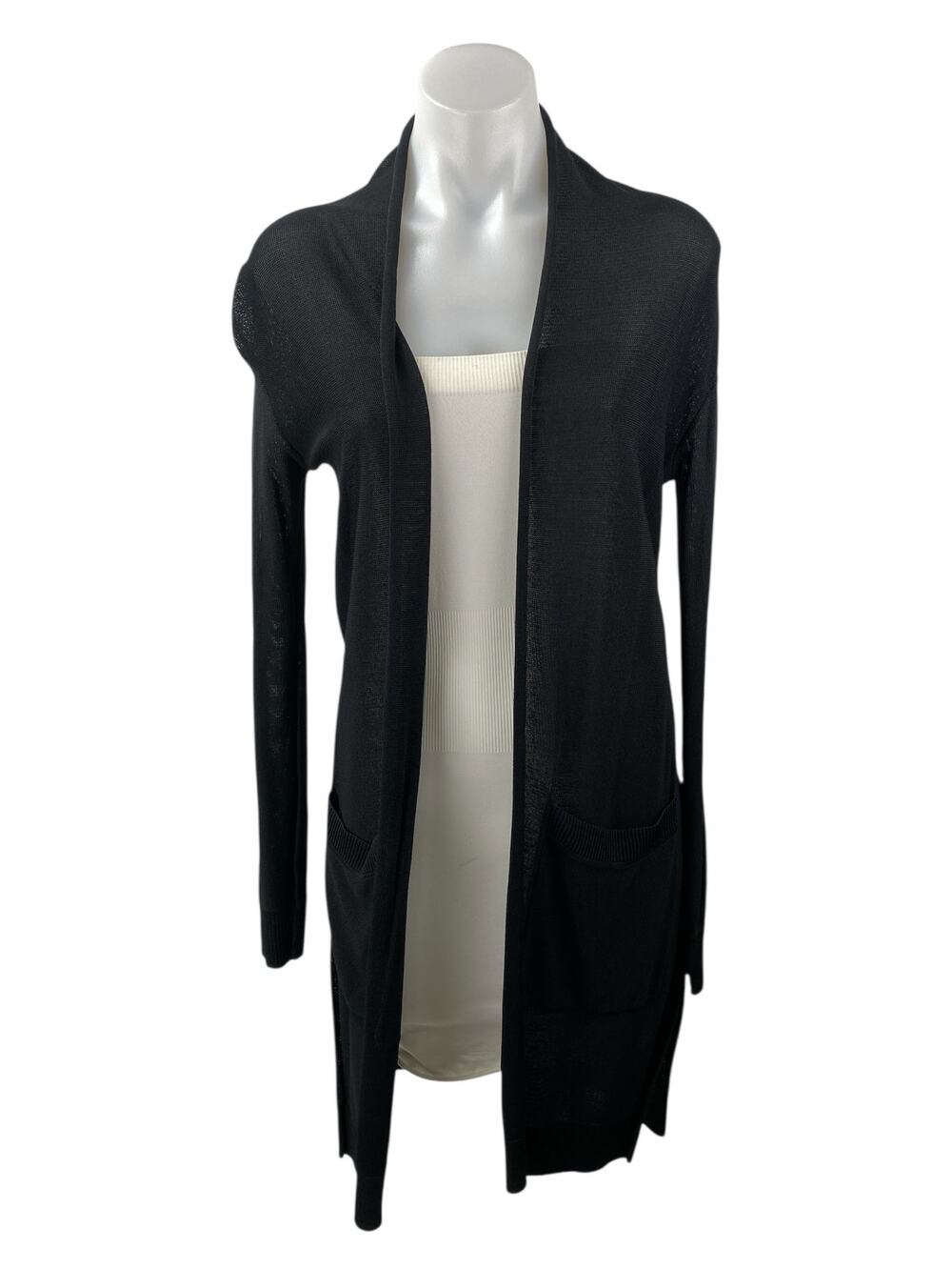 Aritzia Wilfred Black Open Front Long Sleeve Long Cardigan Sweater Top Size XXS